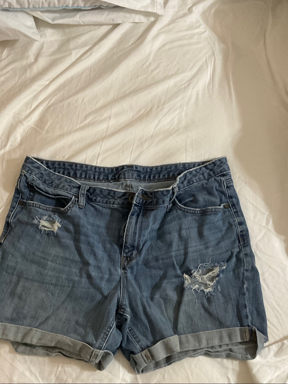 a.n.a Distressed Rolled-Hem Denim Shorts - Blue